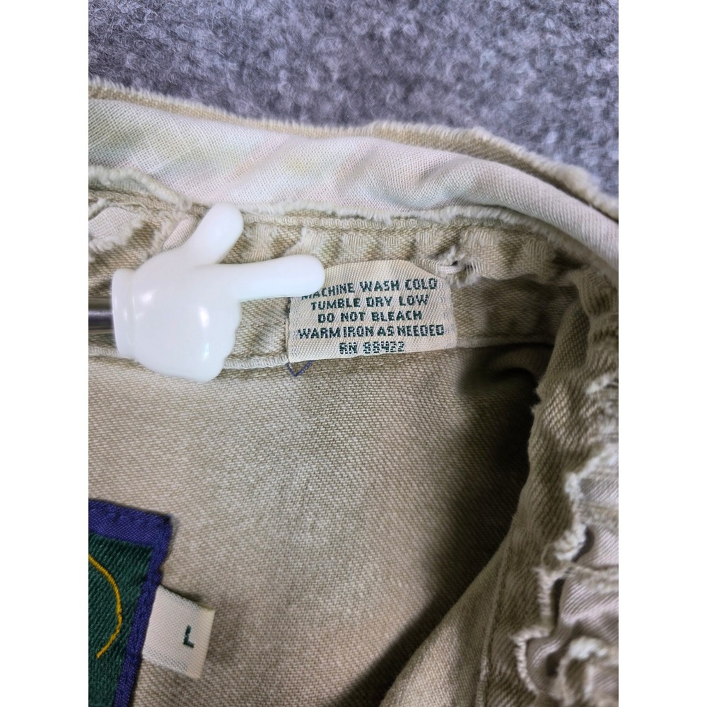 Vintage Camel Button Down Shirt Mens L Khaki 1996 Distressed Cotton Canvas - Picture 5 of 15